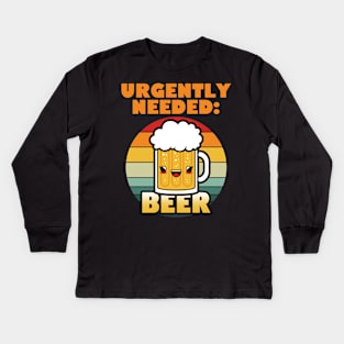 Cute Kawaii Beer Retro Vintage Gift For Beer Lovers Kids Long Sleeve T-Shirt